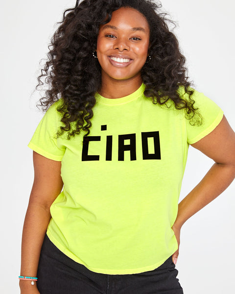 Clare V. Classic Tee Neon Pink W/Poppy Block Ciao XL