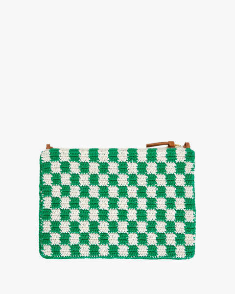 Clare V. Flore Green Beaded Diagonal Checkered Clutch/Bag