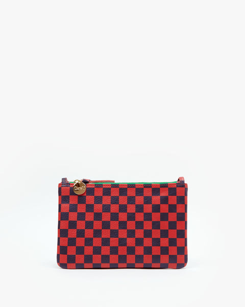 clare v Checkered Leather Circle Clutch