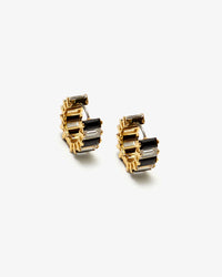 Baguette Checker Huggie Earrings up close