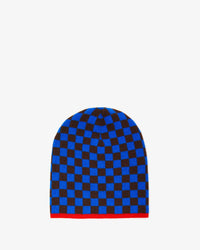 Beanie in Cobalt and Mocha Checker