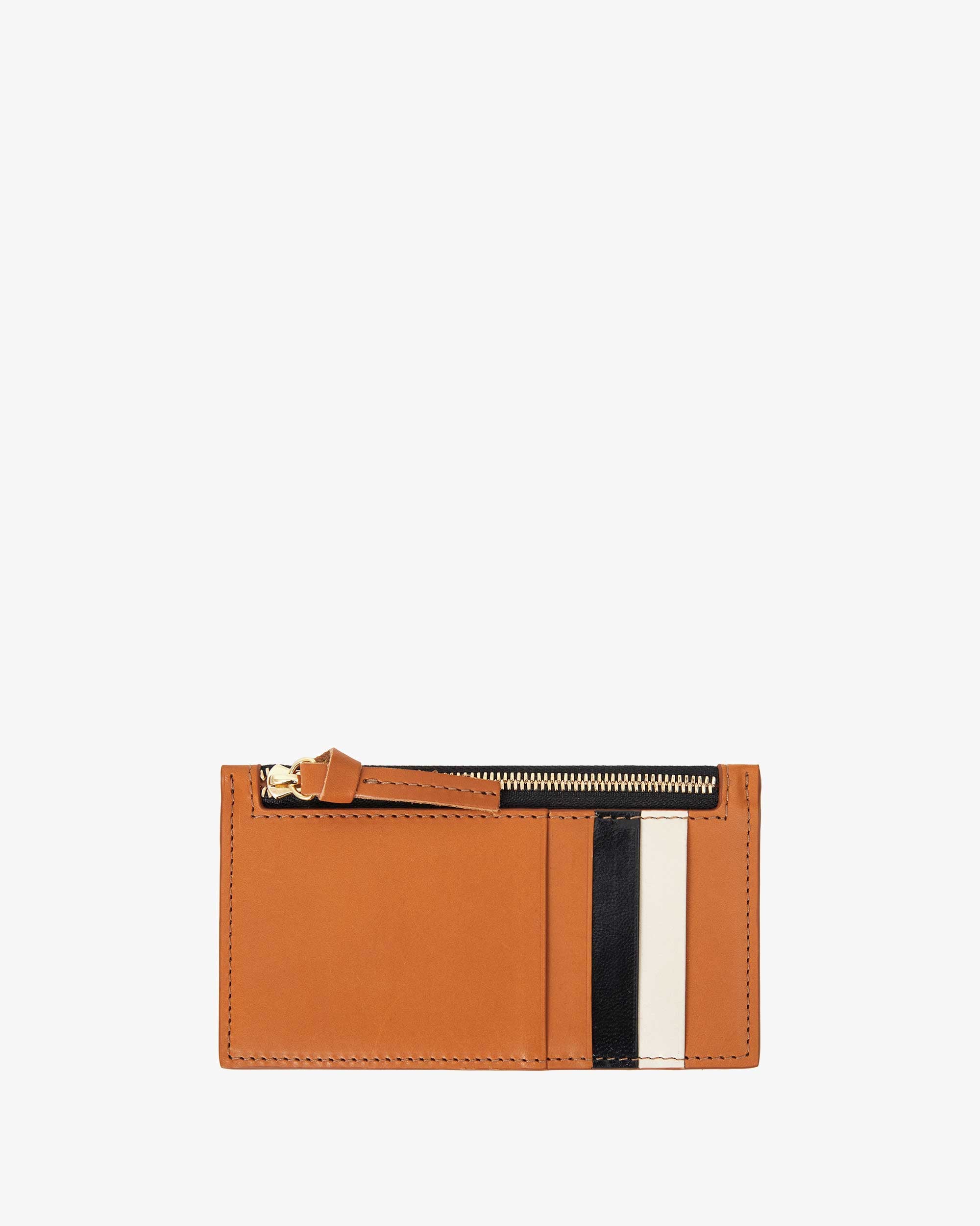 Clare V. Petit Zip Wallet Cuoio with Black & Cream