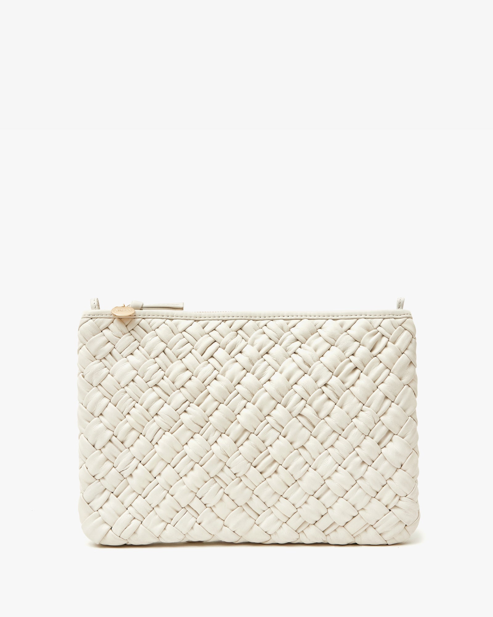 Cream Puffy Woven Flat Clutch w/ Tabs