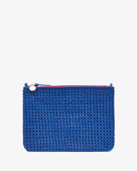 Cobalt Rattan Flat Clutch with Tabs - Front View