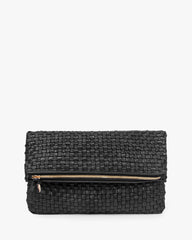 Clare V. Foldover Clutch with Tabs - Black Suede/Matte Stripes on Garmentory