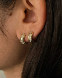 Kinn Solid Ribbed Pave Diamond Earrings on fig