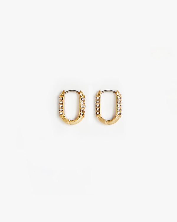 Le Link Huggie Earrings in Clear and Vintage Gold