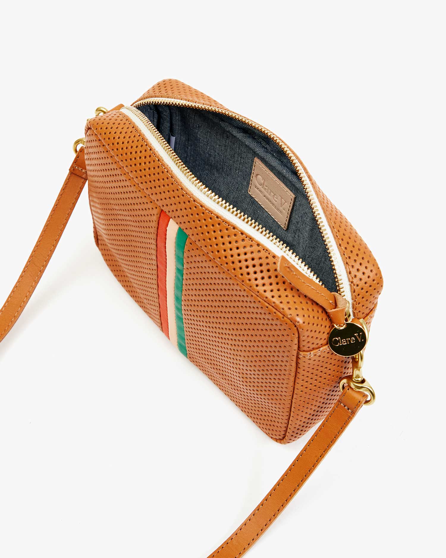 Interior view of the Midi Sac in Cuoio Perf with Inlay Stripes