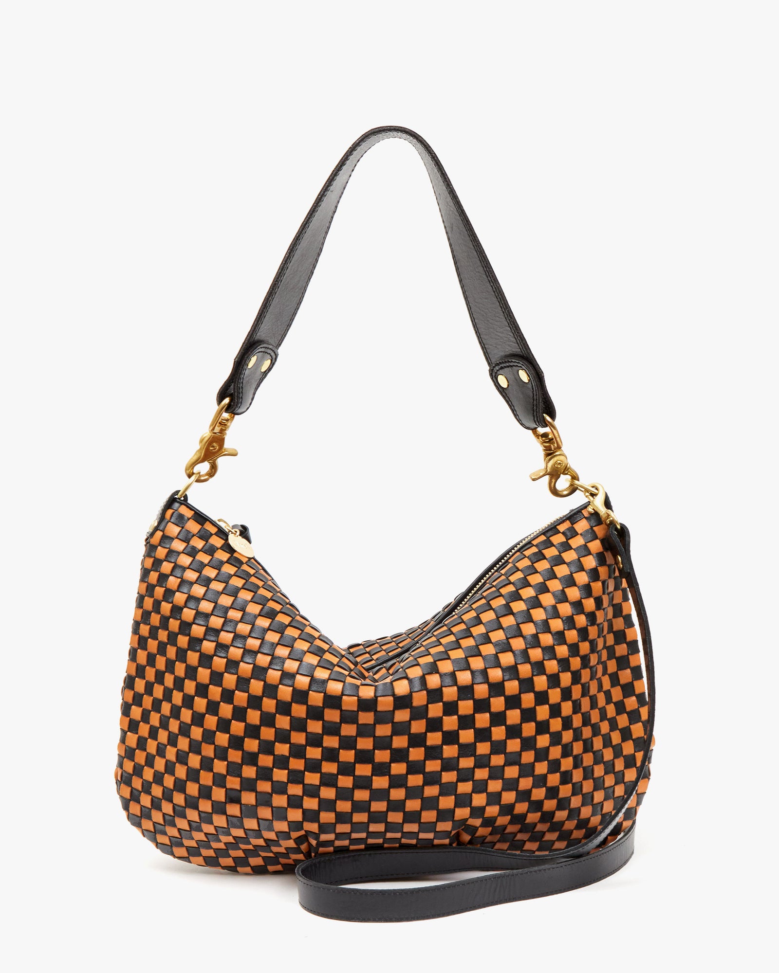 Black & Natural Woven Checker Moyen Messenger