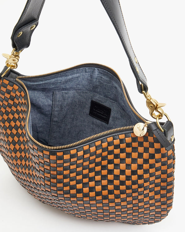 interior image of the Black & Natural Woven Checker Moyen Messenger