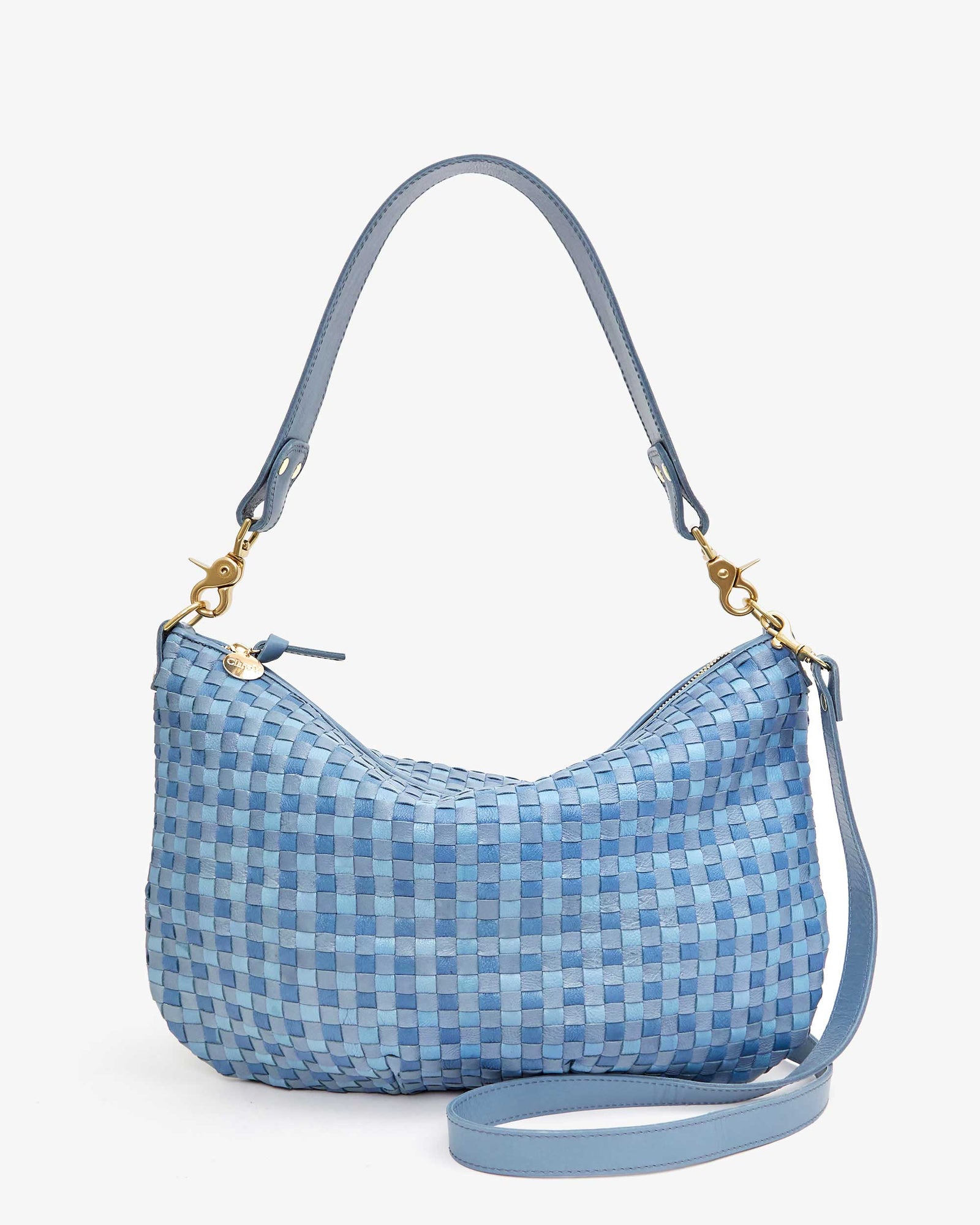 Moyen Messenger in Light Blue Woven Checker