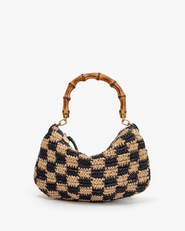 Petit Moyen Checker Raffia w/ Bamboo handle