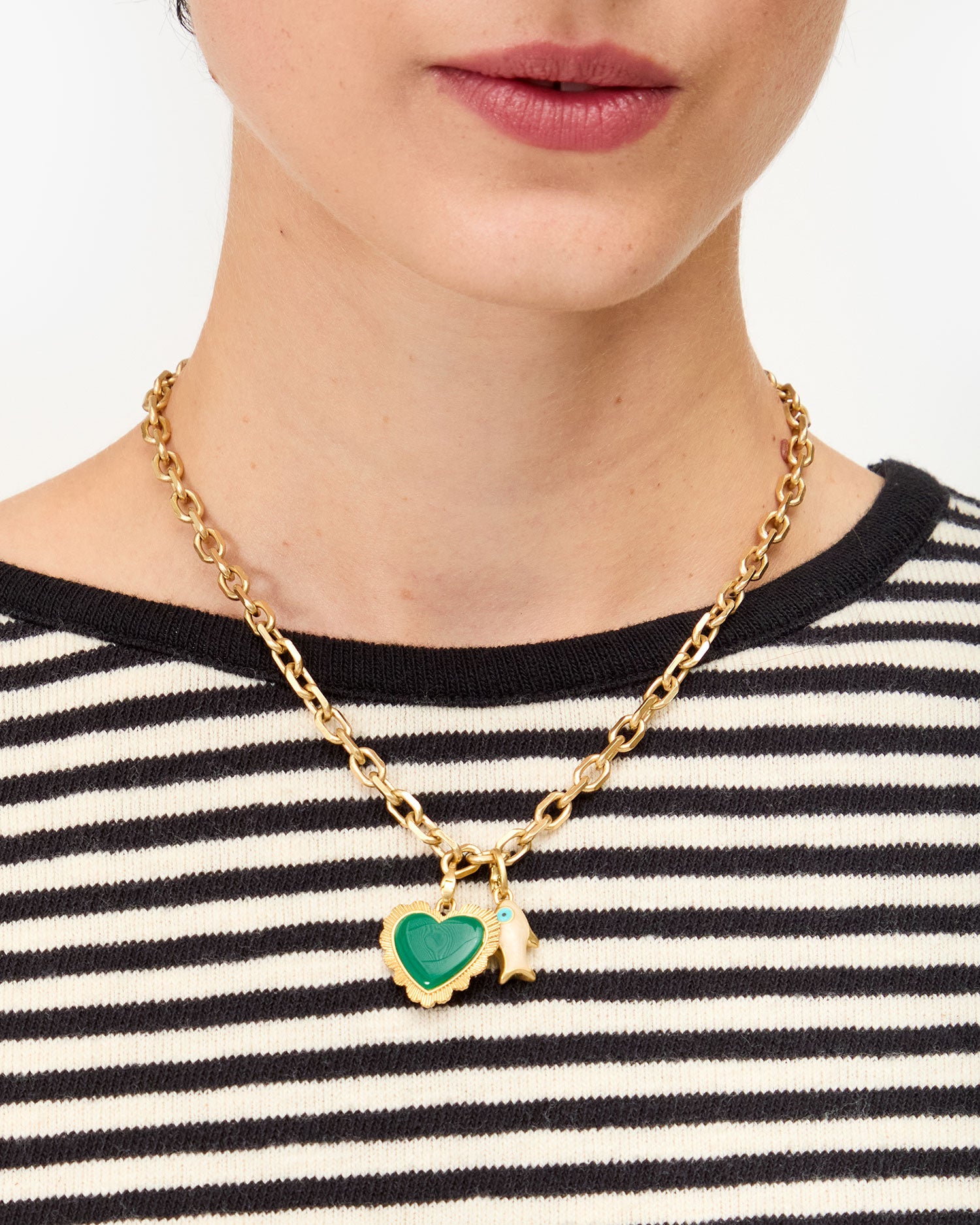 Scallop Heart Charm on charm chain necklace