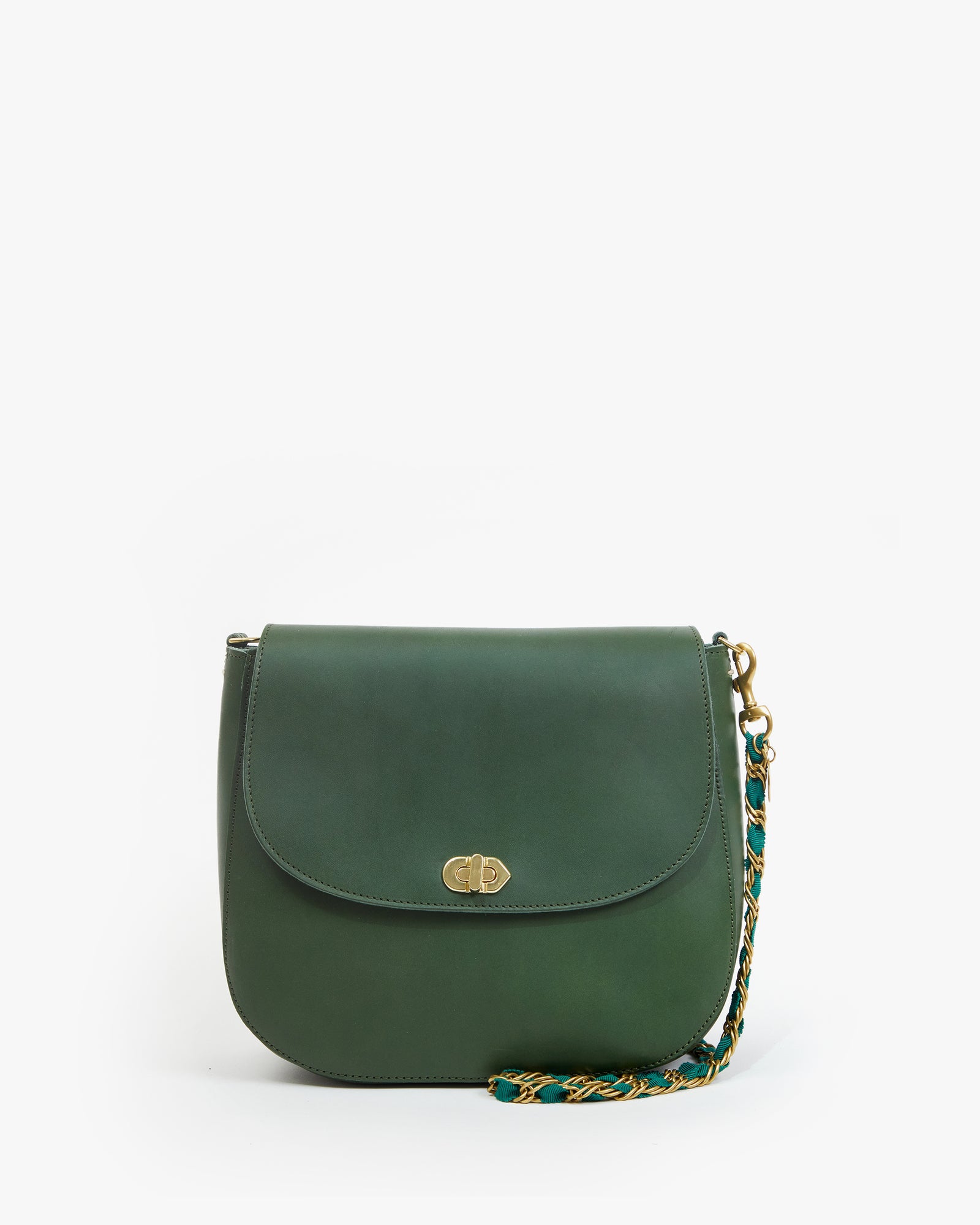 Turnlock Louis in Evergreen with the Shoulder Grosgrain Chain Strap 