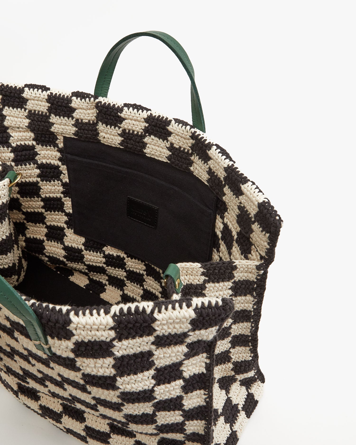 Black & Cream Crochet Checkers Summer Simple Tote - Interior View