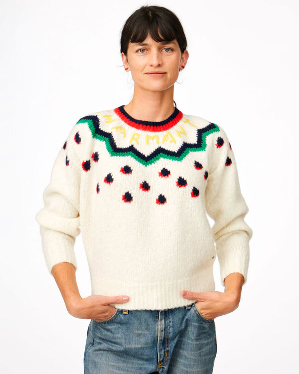 Danica wearing the Cream Multi Fair Isle Ragland Sweater