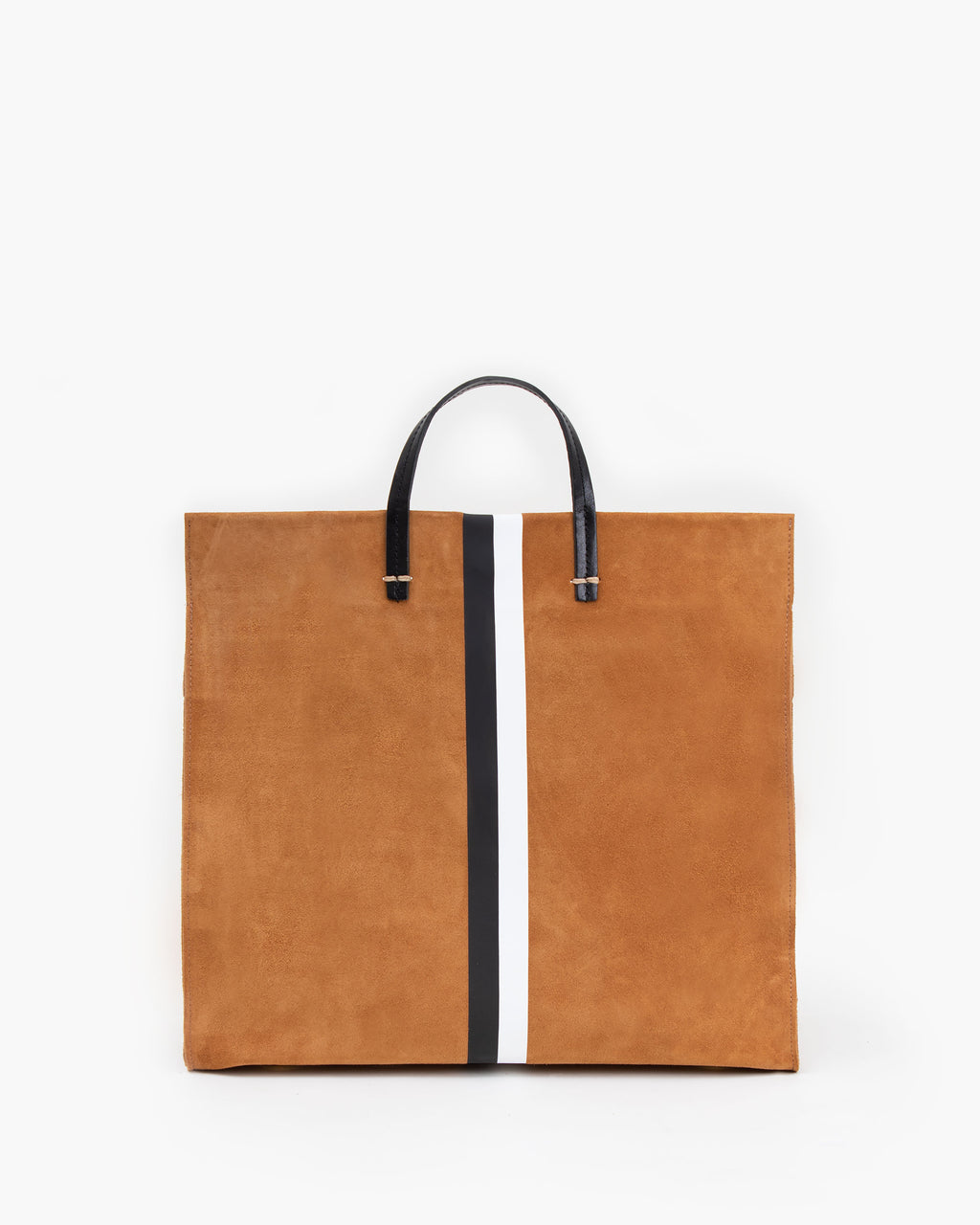 Simple Tote Camel Suede with Black & White Stripes